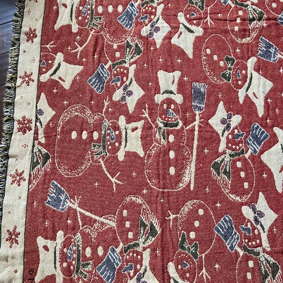 Christmas Winter Snowman Tapestry Afghan Woven Blanket Throw MWW 1996 Cotton - Picture 7 of 13
